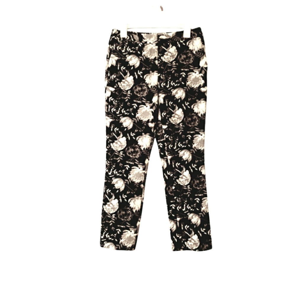 Cynthia Rowley Black and White Floral Print Pants